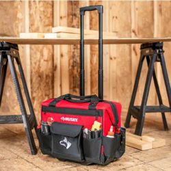 Husky Tool Bag With Wheels and retractable handle,Tote ,used, Tool Box