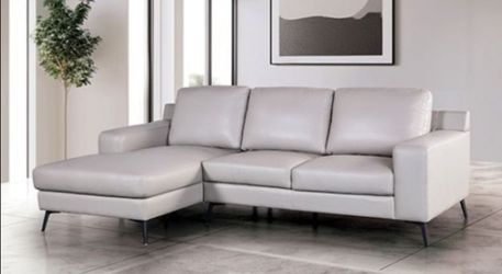 Brand New Grey Leather Modern Style Sectional Sofa