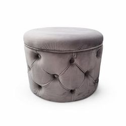 Round Velvet Storage Ottoman with Shoe Organizer - Gray - Holds 8 Pairs