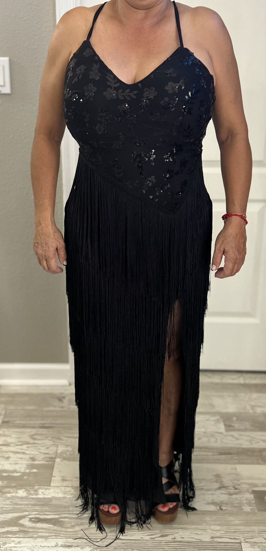 Black Fringe Long Dress