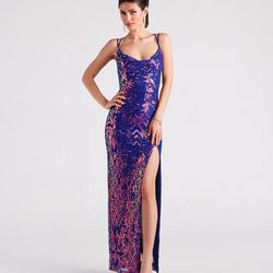 Phoebe Formal Sequin Cowl Neck Long Dress