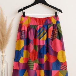 Isaac Mizrahi Colorful Patchwork Skater Skirt S 