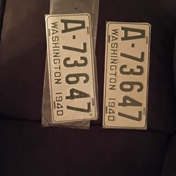 Vintage 1940  Washington State Matching License Plates