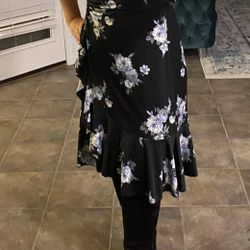 Women’s Wrap Dress Size L Or XL Black Color With Flower Motives - New 