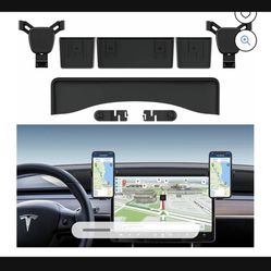 Lepow Car Cellphone Mount for Tesla Model Y Model 3 Car Screen Phone Mount W/ 2 Adjustable Holders