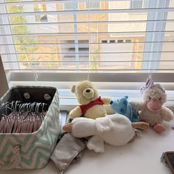 Toddler girl clothes, bows, hangers, stuff animals, and shoes