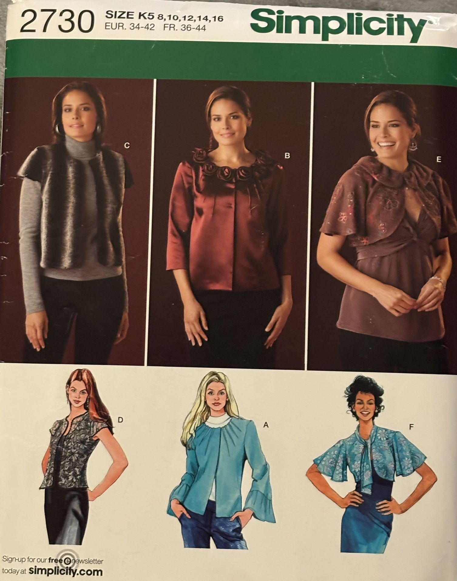 Simplicity 2730 Jackets Size 8-16 Uncut