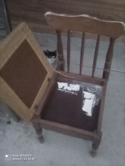 Vintage wood chair with hidden drawer