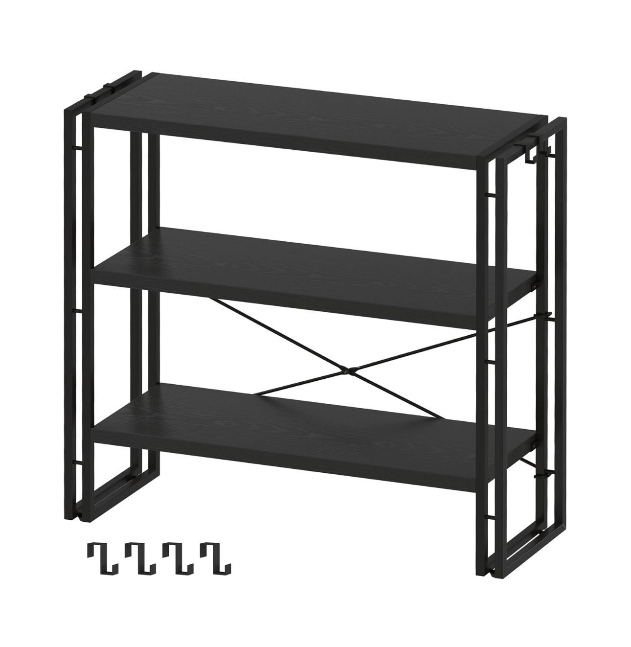 Bookshelf, 3-Tier Industrial Bookcase, Black Open Book Shelf (OPEN BOX NEVER USED)