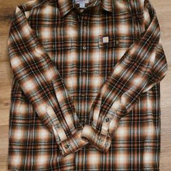 CARHARTT Brown/Rust Thermal Lined Heavyweight Flannel Work Shirt Jacket Size M