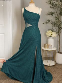 Emerald Green One-Shoulder Glitter Prom Dress – Size Small