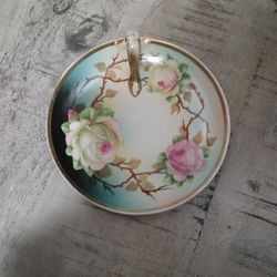 Signed Handpainted Three Crown Germany Finger Loop Handle Trinket Dish 