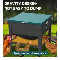 Heavy-Duty Automatic Chicken Feeder 60 lbs Capacity, No-Waste Gravity Poultry Feeder with Lid, Waterproof Galvanized Steel Feeding Box for Hens, Up to