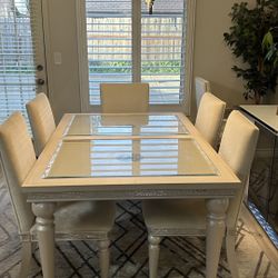 White dining table with embellished crystals