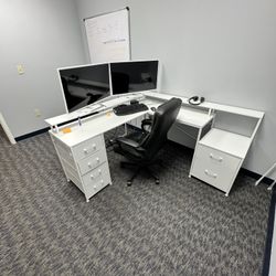 SEDETA L Shaped Desk with 6 Drawer, 108" Home Office Desk with File Drawer & Power Outlet, Corner Computer Desk with Monitor Shelf, File Cabinet, 
