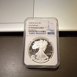 2020 W Silver Eagle 1 dollars early release Pf 70 ultra Cameo.