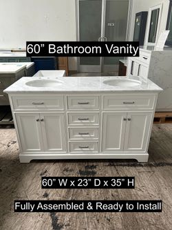60" Bathroom Vanity with Carrara Marble Countertop & Solid Wood & Plywood Cabinet #3429