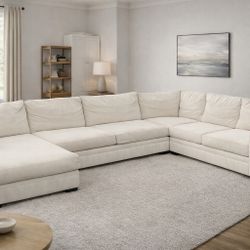 Oversized Beige Jackson Furniture Sectional Sofa w/ Chaise – Large L-Shaped Couch, Deep Seating