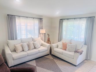 Light Greige Fabric Sofa and Loveseat Set
