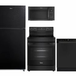 Midea Black Microwave & Electric Range Oven Set