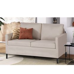 Fabric Modern Comfy Loveseat Sofa Couch for Living Room, Upholstered Love Seats 2-Seater Furniture w/Iron Legs for Compact Small Space, Apartment, Bed