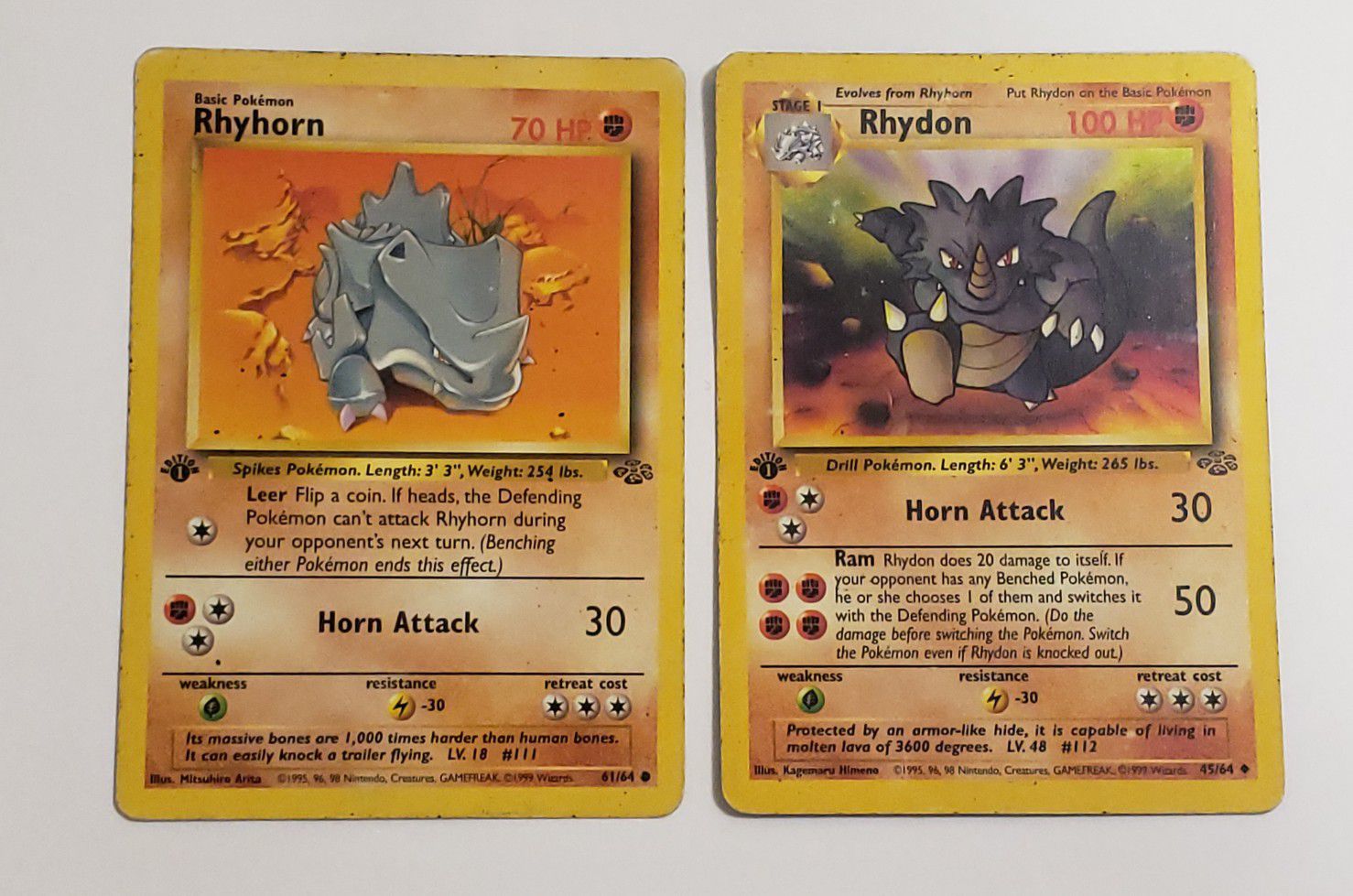 1999 1st Edition Rhydon #45/64-Rhyhorn #61/64 Jungle Set Pokemon Card **2 Card Lot**