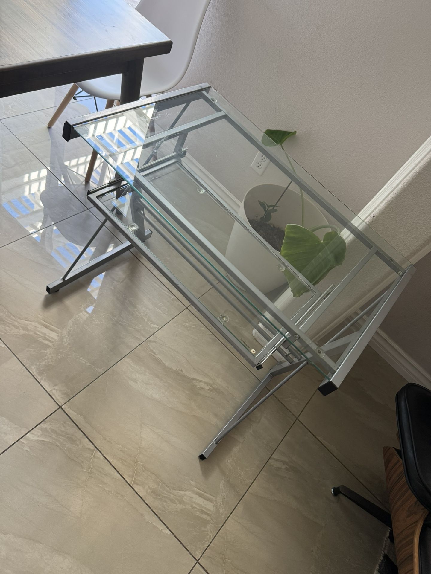 Glass Computer Desk With Sliding Drawer For Keyboard