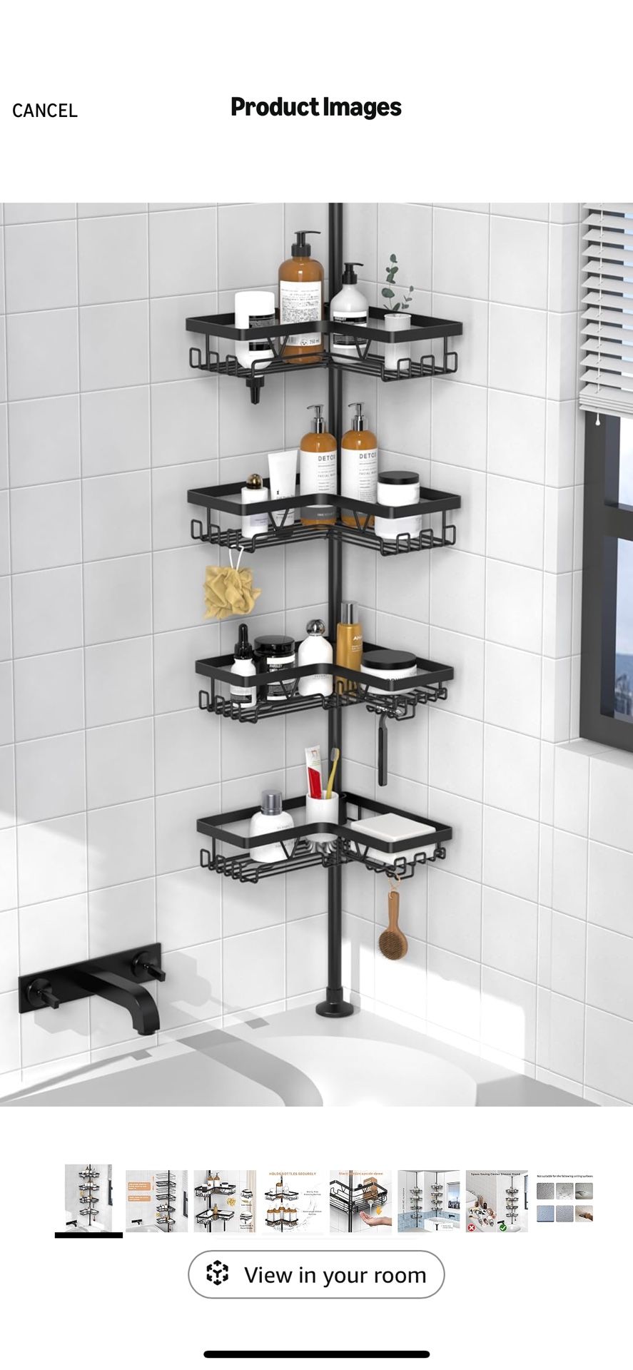 KEGII Corner Shower Caddy Tension Pole - Shower Tension Rod Organizer, Floor to Ceiling Shower Caddy 25-114.2 inch, Towel Rack Corner Waterproof, Blac