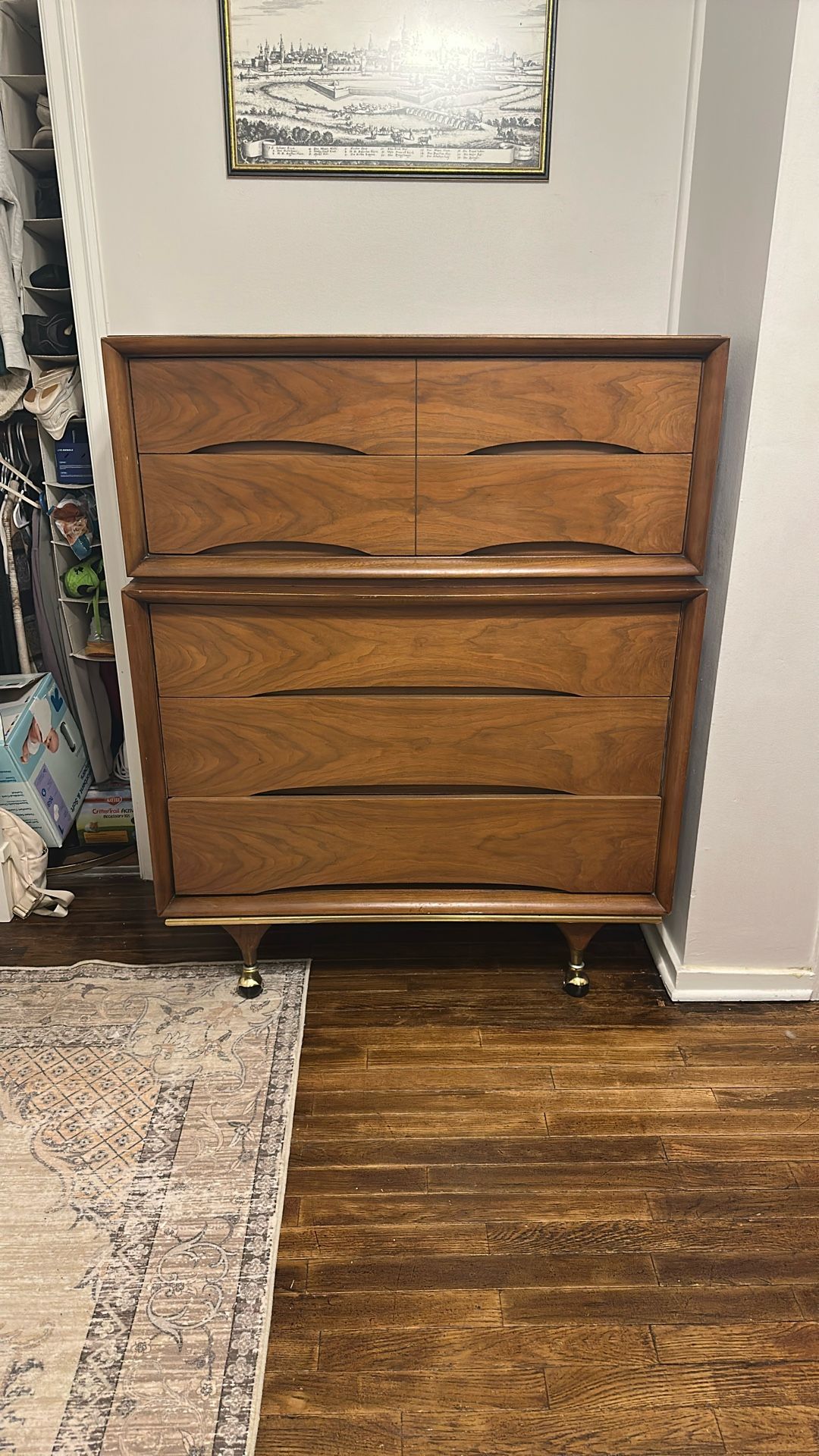 Vintage Kent Coffey Tall Walnut Dresser “The Elegante”