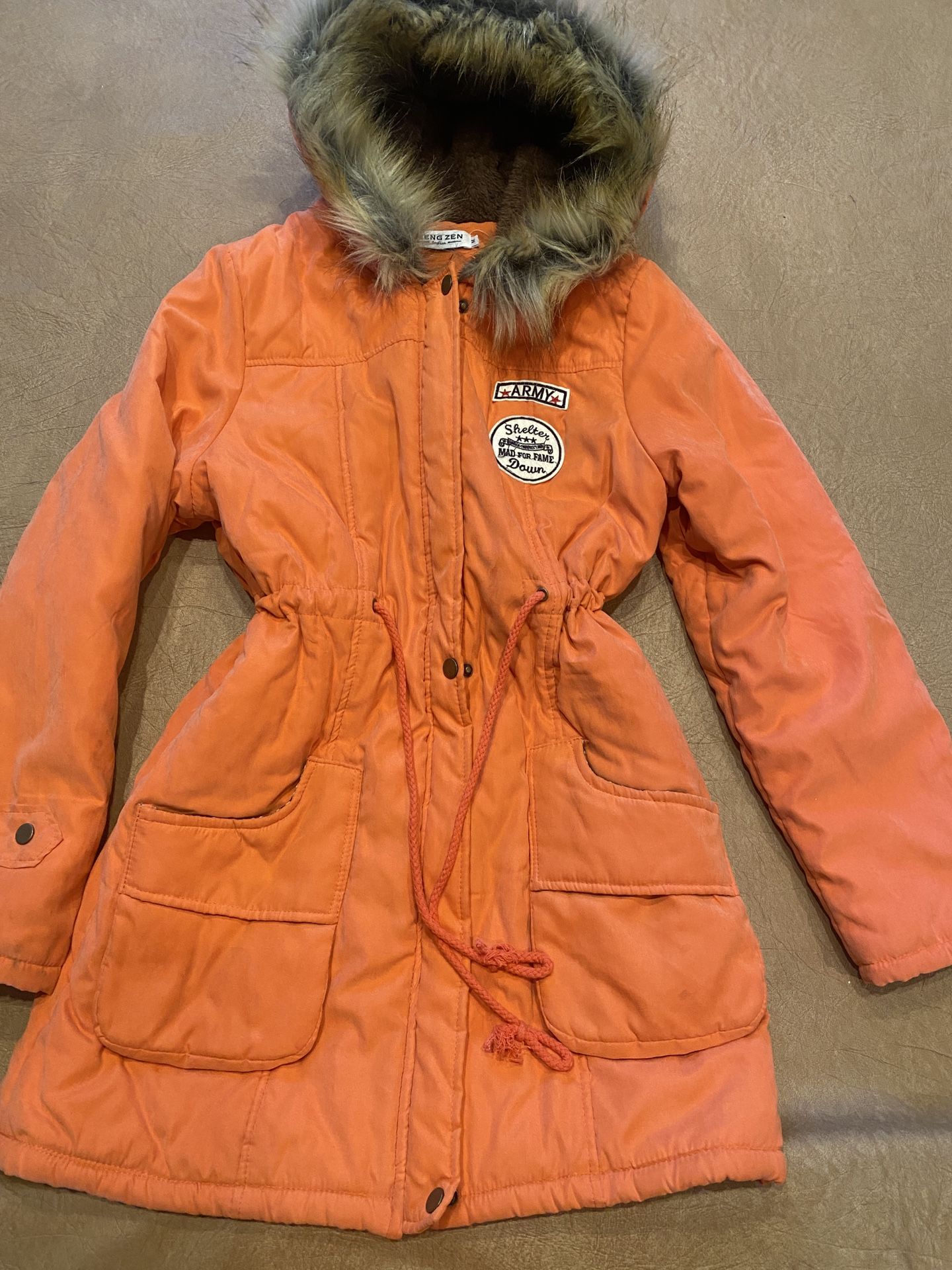 Parka winter coat - Women's M - Orange W/fur Hood