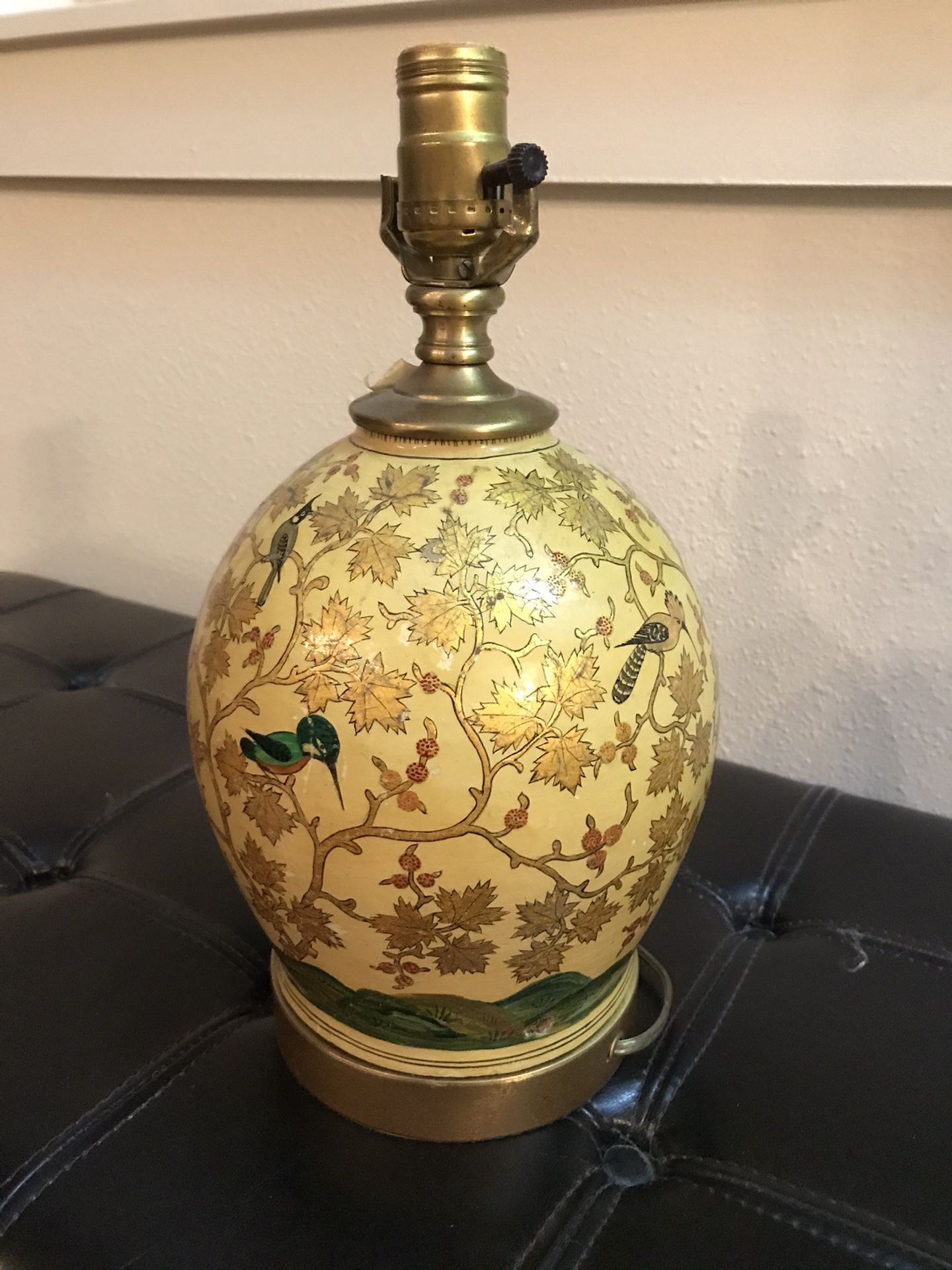 Indian or Persian Antique table lamp wirh enamel and gold leaf paper mache (bird & tree branch design)