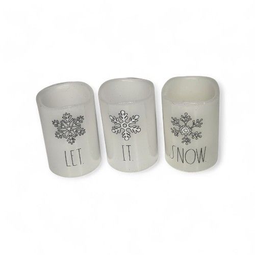 Rae Dunn White Christmas Snowflake Flameless Candle Holders Set Let It Snow