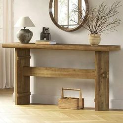 F2317 Solid Wood Console Table for Entryway, 63-Inch Long Farmhouse Sofa Table Behind Couch,Rustic Brown