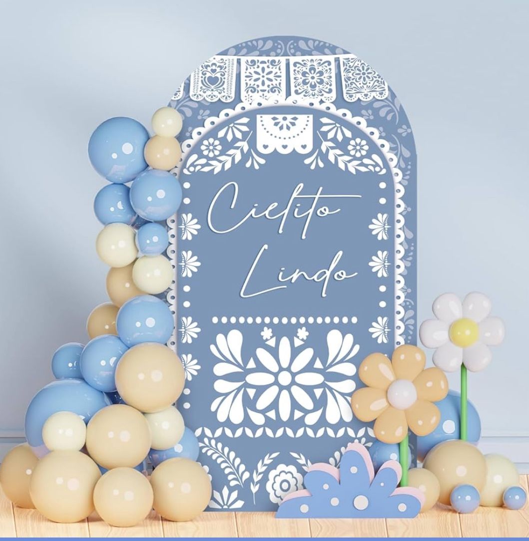 6ft Cielito Lindo Arch Backdrop Cover, Blue Mexican Talavera Floral Arch Covers for Cielito Lindo Baby Shower Wedding Birthday Bridal Shower, 2-Sided