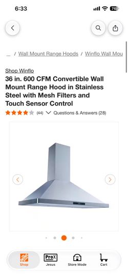 36 in Wall mount Range Hood