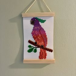 Handmade framed diamond art painting pink purple parrot beach tropical home deco