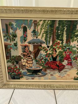 Vintage Needlepoint Spanish Ladies Art