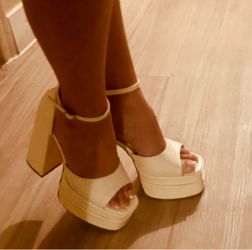 Cream Platform Block Heel Sandals