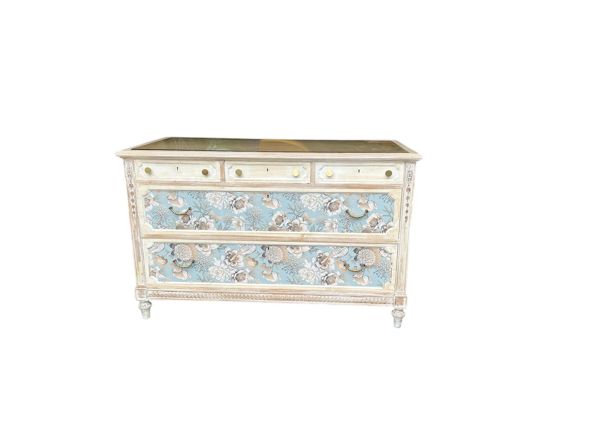 Dresser Buffet Console Side Board Vintage Chippy Paint with Drawers and Brass Hardware