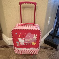 SANRIO Hello Kitty 2009 Pink and White Y2K Kids Rolling Suitcase 5”x11”x13”