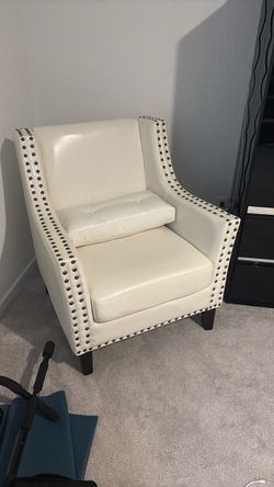 Cream Leather Accent Chair with Nailhead Trim