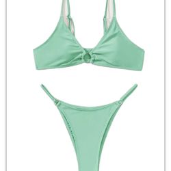 NWOT Mint Green Ring Linked High Cut Cheeky Bikini Set - Size Small