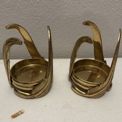Nice Set Or Pair Of Heavy Brass Candle Holders, Unique