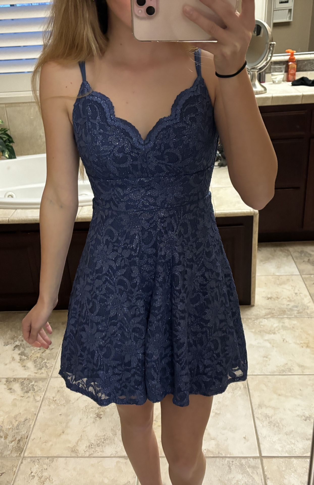 Macys Lace Royal Blue Sparkle Short Dress