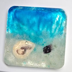 Square Handmade Beach Swirl Resin Coaster Blue/Clear - 1pc Contemporary