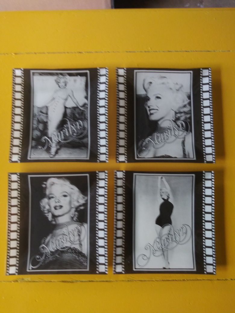 4 piece, 6 1/2" square Marilyn Monroe black & white film strip glass plates