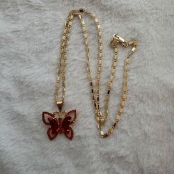 24in. Red Stone Butterfly Necklace 