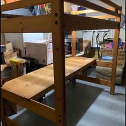 Solid Wood Loft Bed W/ Desk And Bookshelves 