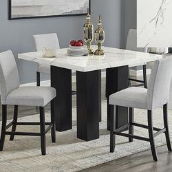 Brand New White, Black & Grey 5pc Counter Height Dining Table Set w Marble Top 