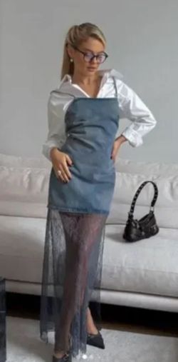 ZARA NWT blogger's favorite LACE TRIM DENIM spaghetti straps. Midi DRESS XS  for Sale in Staten Island, NY - OfferUp